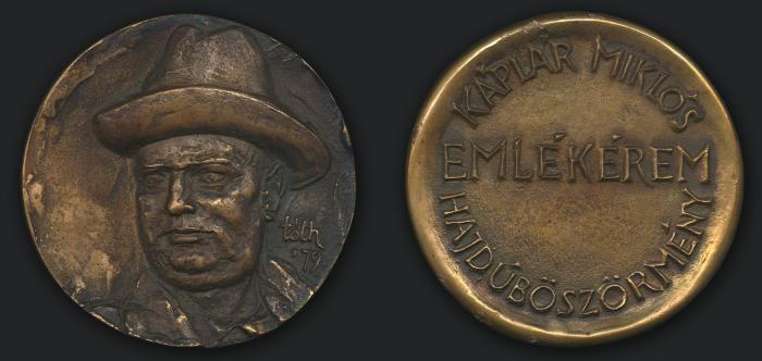 Commemorative medal os Miklós Káplár Award, 1982