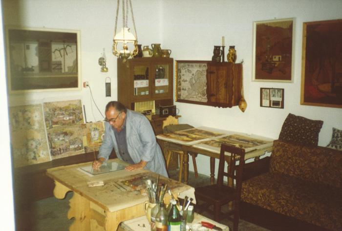 Monotypia festés mogyoróskai műteremben 80-as évek közepén